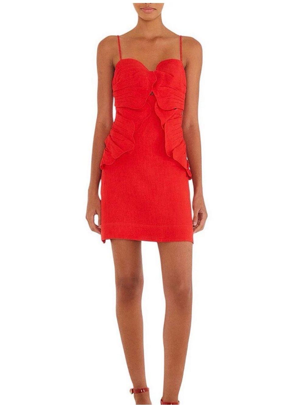 FARM Rio Red Ruffle-Front Mini Dress